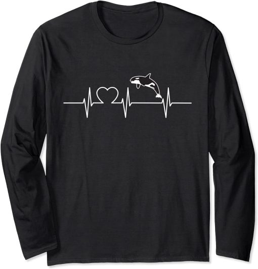 Orcas Cool Heartbeat Design with a Orca Long Sleeve T-Shirt