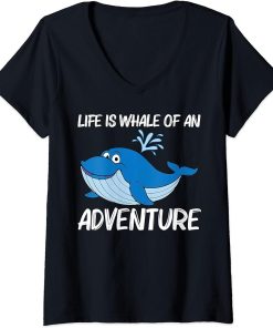 Womens Funny Whale Art For Men Women Orca Narwhal Blue Whales V-Neck T-Shirt