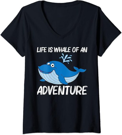 Womens Funny Whale Art For Men Women Orca Narwhal Blue Whales V-Neck T-Shirt