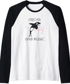 Orcas and Music Notes Musician Whale Raglan Baseball Tee