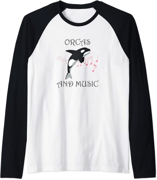 Orcas and Music Notes Musician Whale Raglan Baseball Tee