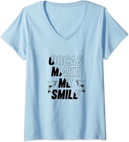 Womens Orcas Make Me Smile Ironic Sea Animal Whale V-Neck T-Shirt