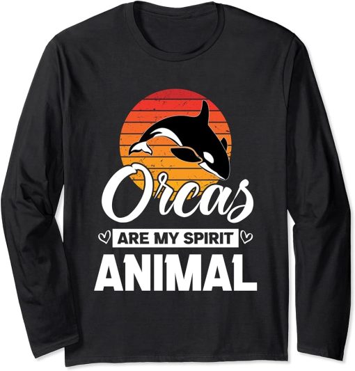 Retro, Orcas Are My Spirit Animal Funny Orca Whale quote Long Sleeve T-Shirt